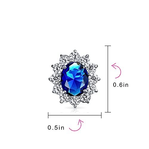 Bling Jewelry MY-E200905CB Fashion Formal Holiday Party Bridal Oval Simulated Sapphire Royal Blue Cubic Zirconia Halo Crown Aaa Cz Stud Clip thumb #3