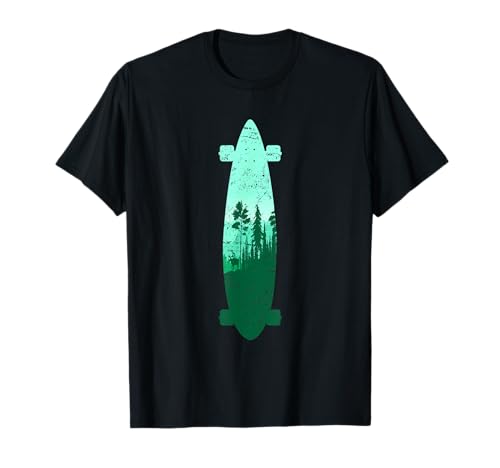 Longboard Longboarder Skateboard Skate SiSilhouette Nature Forest T-Shirt