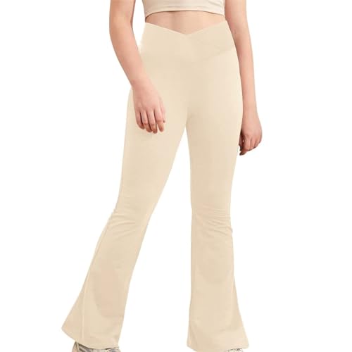 Girls Flare Leggings Wide Leg Solid Color Yoga Pants Elastic High Waisted Casual Leggings Slim Soft