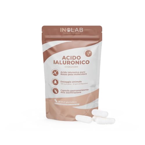 INOLAB | Acido Ialuronico Puro ad Alto Assorbimento 20-50 kDa | Integratore per Pelle e Articolazioni | Capsule Gastroresistenti ad Alta Assimilazione I integrazione di 30 giorni