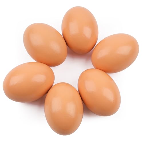YunKo Wooden Fake Eggs for Chickens 6PCS Wooden Nesting Eggs for Hens Montessori Pretend Play Eggs Wooden Eggs for Crafts Easter DIY Painting Eggs Play Kitchen Food Toy Natural Wood