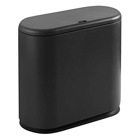 Sfozstra 10L Polypropylene Large Capacity Rectangular Trash Can with Lid, Press-Top Opening, Removable Liner Bucket, Portable Handle, for Bathroom, Kitchen and Office (Black) Cover