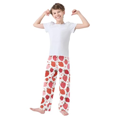 Cute Strawberries Pajama Pants Soft Lounge Sleepwear PJ Bottoms with Elastic Waist Ages 6–14 Years3