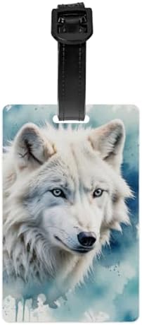Personalized Luggage Tag White Arctic Wolf Animal Novelty Custom Luggage Tags for Suitcases, Bag Wildlife in Snow on Blue Watercolors Animals Wolves Design Customized Travel, One Piece image 5