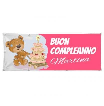 Banner Striscione BUON COMPLEANNO BAMBINA BAMBINO Personalizzabile - Banner PVC Da Esterno GARANZIA 10 ANNI (300X150 CM)