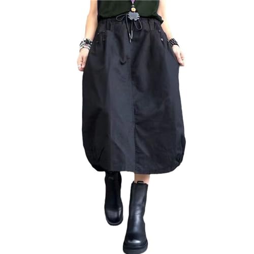 Women's Plus Size Bubble Skirt Summer Drawstring Elastic Waist Pocket Elastic High Waisted Loose Fall Fashion