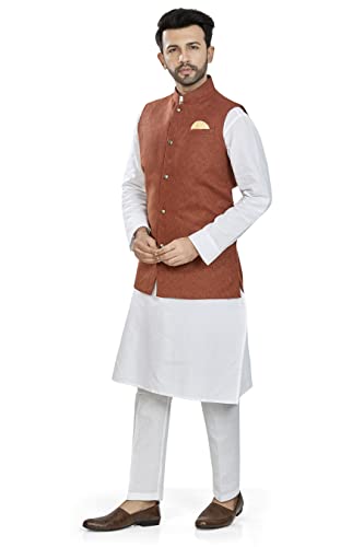 Image of BE ACTIVE 100% Cotton Solid Pattern Trendy Comfortable Stylish Full Sleeve Kurta Pajama Set with Jacket Nehru Style Koti for Men's ||