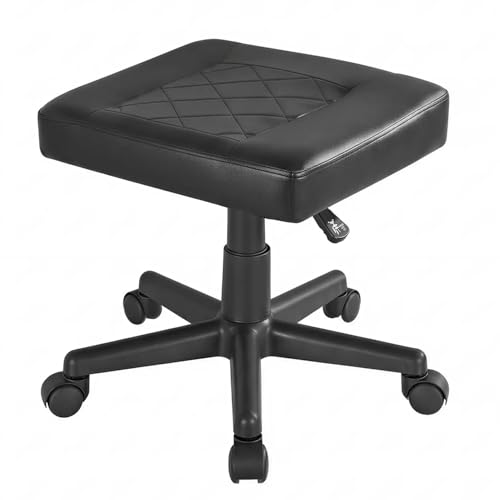 Image of VECELO Under Desk Footrest, PU Ergonomic Foot Rest with Wheels, Comfort Padding, Height Adjustable for Relieving Leg Pain, Stiffness, Black