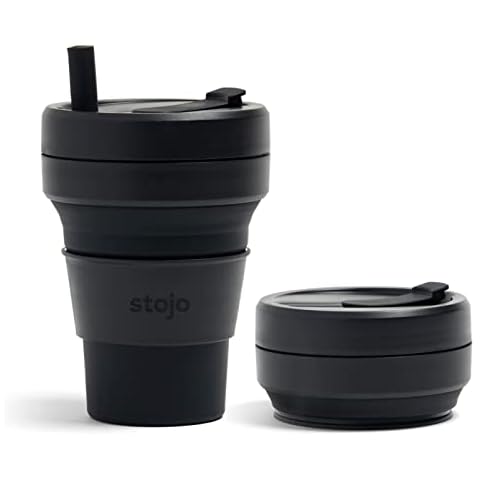 STOJO Collapsible Travel Cup - Reusable To-Go Pocket Size Silicone Bottle for Hot and Cold Drinks - Perfect for Camping - Microwave & Dishwasher Safe (Ink, 24 Ounce (Pack of 1)) Cover