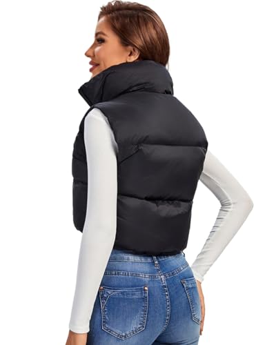 Fuinloth Women's Padded Vest, High Stand Collar Lightweight Zip Crop Puffer Gilet - Image 5