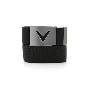 Callaway Men’s V-Logo Web Golf Belt, Durable Textured Stretch Material, Metal Tip & Adjustable Buckle, Solid Color