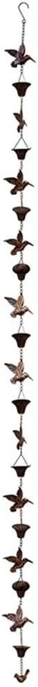 Metal Rain Chain for Outdoor Eaves Decoration, 8.5 ft Vintage Pendant Water Feature for Rust-Resistant Finish, Garden & Patio Drainage Solution(Brown)