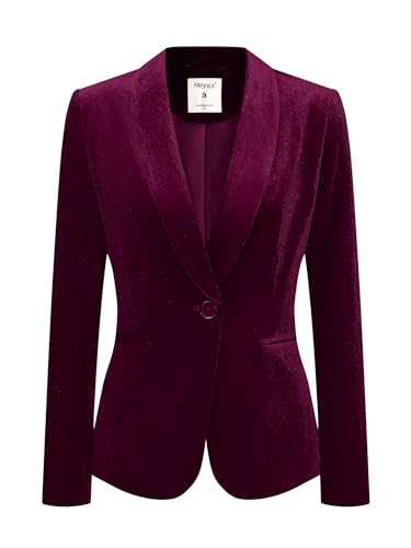 Allegra K Disfraz de Navidad Abrigo De Oficina para Mujer Chaqueta De Terciopelo con Botones Y Cuello Chal Sólido Rojo Oscuro XL