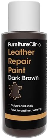Furniture Clinic Leather Repair Paint | 2-in-1 Seal and Color | Use on Scratches, Tears, and Holes in Car Seats, Furniture | Quick and Easy Leather Repair Kit for Furniture (Dark Brown, 50ml / 1.7oz)