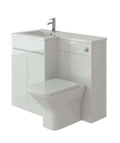 VeeBath White Gloss L Shape Left Hand Bathroom Vanity WC Unit Furniture with Toilet Basin Set Suite