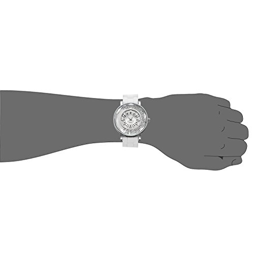Women's Quartz Rhinestone Silver Watch with White Rubber Watch Band ,Casual Sports Dress Analog Wrist Watches for Ladies