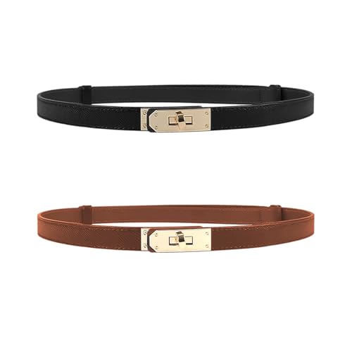 Kapokr 2 Stück Schmaler Damen Gürtel Leder Verstellbarer Belt Women mit Verschlussschnalle aus Legierung für Jeans, Hosen, Kleider, Mäntel (2 Farben)