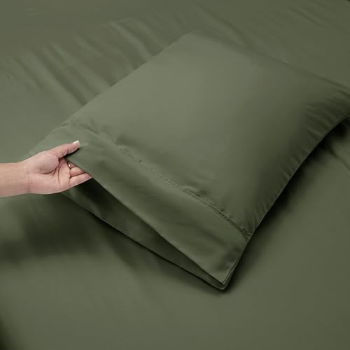 Image of Nestl King Size Sheet Set, 4 Piece Extra Deep Pocket (18-24 inches), Microfiber, Hotel Luxury, Soft, Breathable, Wrinkle-Free, Easy to Care, Olive Green
