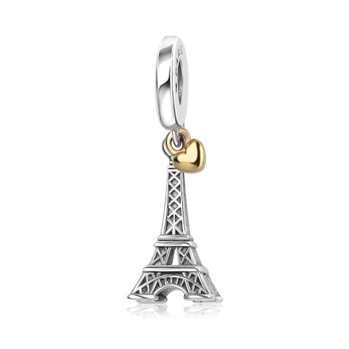 Lkwidi Donna Ciondolo-Cuore della Torre Eiffel Argento 925 Colgantes con Zirconia cubica per Charm Bracciale