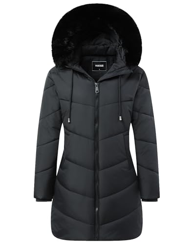 PEAKIXUS Women's Waterproof Winter Warm Down Coat | Windproof Puffer Jacket with Detachable Hood for Hiking, Travel & Commute