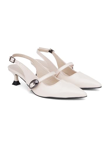 Image of TRYME Kitten Heel Sandals for Women | Pointed Toe Mules with Adjustable Strap | Elegant Comfort Heels for Office, Evening & Formal Occasions