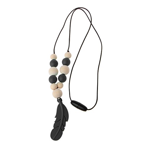 Junlinto, Collier de Dentition de Bijoux de bébé de bébé en Silicone Infantile d'allaitement Jouets à mâcher Noirs