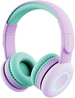 BIGGERFIVE Bezprzewodowe słuchawki dla dzieci, 7 kolorowych świateł LED, słuchawki Bluetooth dla dzieci z mikrofonem, 85 dB/94 dB ograniczona głośność, składane heafony na ucho dla dzieci, chłopców,