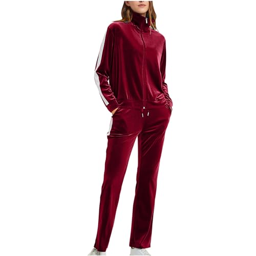 AEGJEGVD Survetement Femme Velours Jogging Femme Ensemble Manches Longues Hiver Tenue de Pyjama Sweatshirt Zippé et Pantalon Jogging Ensemble Survêtement de...