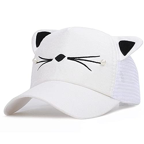 新しい春と夏の野球帽女の子猫のひげ真珠の帽子耳子供の屋外サンシェードキャップキッズ 帽子 野球帽 日よけ帽 子供用 キャップ (ホワイト)
