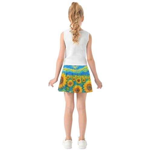 Retro Sunflower Starry Night Blue Toddlers Tennis Skirts Print Athletic Shorts Girls Skorts School 4t4