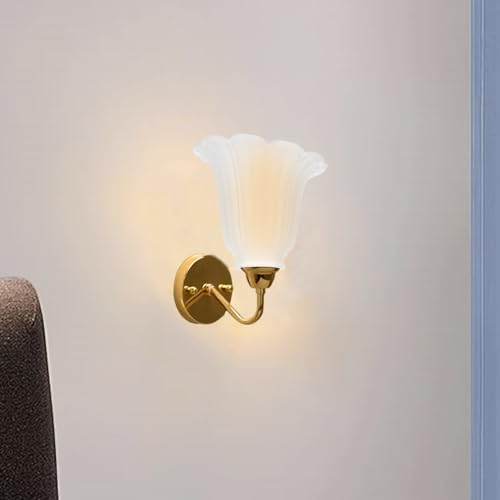 Image of UKCOCO Floral Glass Lampshade Replacement Tulip Lamp Shade for Chandelier Table Lamps Ceiling Light Fixtures Vintage Light Cover 5.70 X 5.51 X 4.92 in 1 Piece