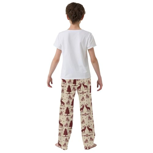 ZZXXB Reindeer and Tree Boys Long Pants Soft Trousers Elastic Waist Kids Lounge Bottoms with Pockets S-XL3