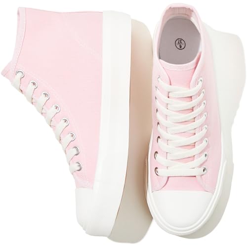 Image of Uoidru High Top Sneakers for Women Canvas Shoes White Canvas High Tops Women Casual Shoes Lace Up Fashion Sneakers