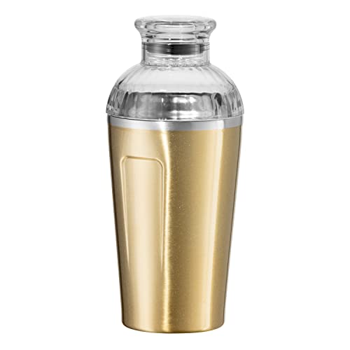 OGGI Groove Insulated Cocktail Shaker-17oz Double Wall Vacuum Insulated Stainless Steel, Tritan Lid has Built In Strainer, Ideal Cocktail Mixer, Martini Shaker, Margarita Shaker, Gold