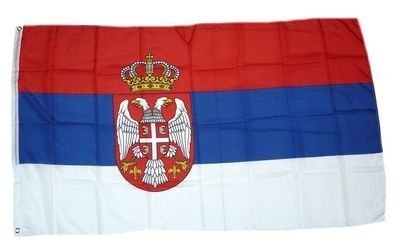 Serbien Flagge Mit Wappen – Hissflagge 90 X 150 Cm, Wetterfest Aus Polyester