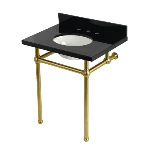 Kingston Brass KVPK30KB7 Templeton - Fregadero consola de granito negro de 30 pulgadas con patas de latón, granito negro/latón cepillado
