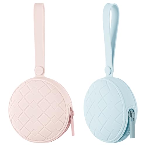 Image of 2 Pack Silicone Pacifier Holder Case, Baby Pacifier Holder Pouch for Newborn, Boys and Girls, Portable Silicone Pacifier Bags (Delicacy+Sea Blue)