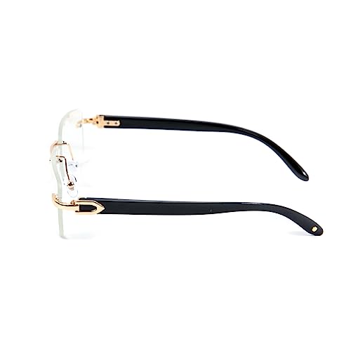 Street Knitted Retro Small Rimless Clear Lens Gold Frame Hip Hop Sunglasses Rectangle Men Women Frameless 90’s Shades Black Woodgrain Arm Fashion Frameless Square Clear Tint Eye Glasses4