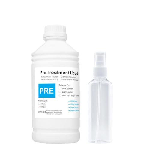 DTG Ink Pretreatment Solution For Printing Compatible With Direct To Garment Printers Pretreatment Fluid For Light And Dark Fabrics Before Printing Coating For Pigment Inks(1000ML-Light Garment)
