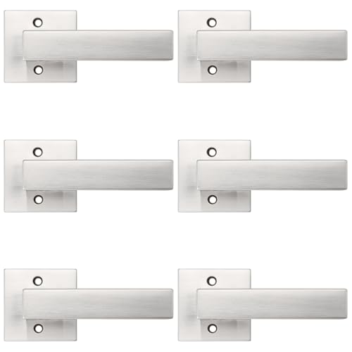 Probrico Non-Turning Half-Dummy Levers in Satin Nickel, Stainless Steel Square Bar Single Dummy Hardware, Heavy Duty Handles for Closet Balcony Pantry or French Doors(Exposed Screws, 6 Pack)