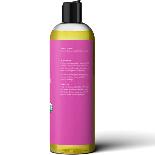 Pure Body Naturals Castor Oil for Face, Hair Growth, Skin, and Body - Cold Pressed Organic Castor Oil Aceite De Ricino Hexane Free Unrefined - 16 fl oz
