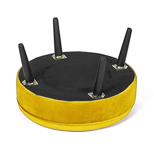 Homebeez 23" Round Velvet Footrest Stool, Upholstered Ottoman Coffee Table, Button Tufted Padded Foot Stools With Solid Wood Legs, Glassy Yellow #TOP4
