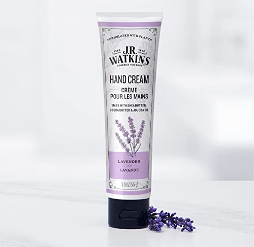 J.R. Watkins Natural Moisturizing Hand Cream, Hydrating Hand Moisturizer with Shea Butter, Cocoa Butter, and Avocado Oil, USA Made and Cruelty Free, 3.3oz, Lavender, Single