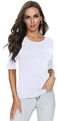 RightPerson Women's Basic Half Sleeve Round Neck T-Shirt Stretchy Casual Cotton Tops2