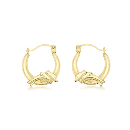 Boucles d'oreilles créoles or jaune double dauphin bijoux fins femme 9ct