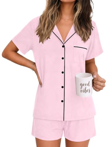 Image of Ekouaer Womens Pajamas Set Soft Classic Notch Collar Bride Pjs Comfy Short Sleeve Sleepwear Loungewear