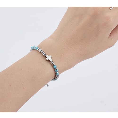 Image of Tiny Natural Gemstone Cross Charm Bracelet, Christian First Communion Gifts for Daughter Girlfriend Mother, Meaningful Jewelry