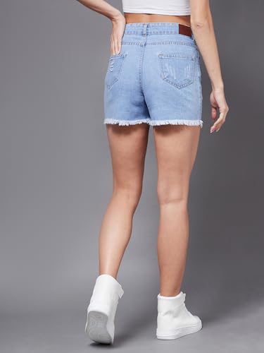 Image of Miss Chase Women's Relaxed Mid Rise Regular Non Stretchable Denim Shorts