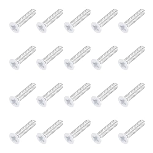 sourcing map M2.5 x 10mm Flat Countersunk Head Machine Screws 304 Stainless Steel Full Thread Phillips Drive Cross Screw for Furniture Connection Electrical Appliances (White, Pack of 20)