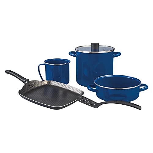 Opiniones y reviews de Acero vitrificado los preferidos por los clientes. 47 Cinsa Batería de cocina Praktica Azul 6 piezas, Acero vitrificado, comal con antiadherente, tapas de vidrio, utensilios de cocina (Azul, 6 piezas)